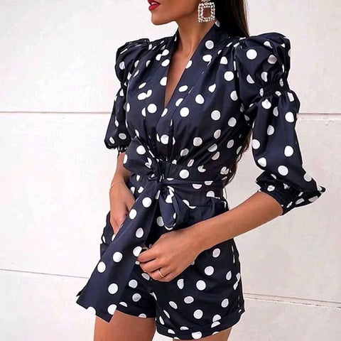 OMSJ Women Cartoon Printed Long Sleeve Plunge V-neck Sleep Bodycon Romper Slim Fit Stretch Sexy Summer Slim Fit Sheath Playsuits