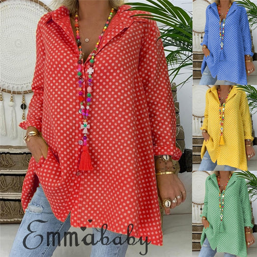 2019 Fashion Women Ladies V-Neck Casual Blouse Long Sleeve Polka Dot Shirt Tops Shirts New Japanese Style Tops Cardigan Vintage
