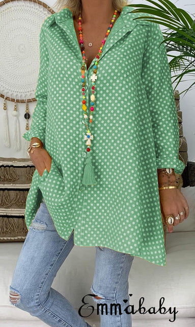 2019 Fashion Women Ladies V-Neck Casual Blouse Long Sleeve Polka Dot Shirt Tops Shirts New Japanese Style Tops Cardigan Vintage
