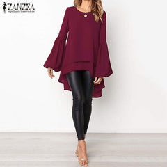 Lantern Sleeve Layered Shirts Women Asymmetrical Blouse 2019 ZANZEA Fashion Tops Female Casual Blusas Femininas Plus Size Shirts