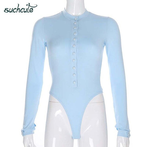 SUCHCUTE Button Body Overalls For Women Bodysuit Autumn 2019 Longslive Skinny Female Playsuit Macacao Feminino Jumpsuits Rompers