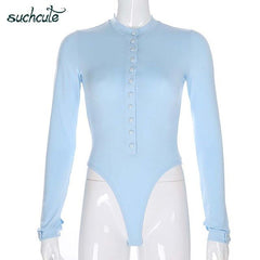 SUCHCUTE Button Body Overalls For Women Bodysuit Autumn 2019 Longslive Skinny Female Playsuit Macacao Feminino Jumpsuits Rompers