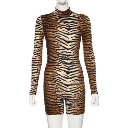 Simenual Fitness Leopard Fashion Rompers Womens Jumpsuits Long Sleeve Sports Wear Workout Autumn Biker Shorts Playsuits Skinny