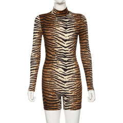 Simenual Fitness Leopard Fashion Rompers Womens Jumpsuits Long Sleeve Sports Wear Workout Autumn Biker Shorts Playsuits Skinny