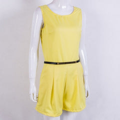 Women OL Solid Loose Palysuits Summer  Chiffon  Falbala Sleeveless Ladies High Street Overalls  Jumpsuits