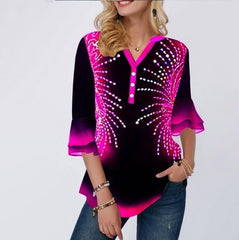Shirt Women Spring Summer Printing Blouse 3/4 Sleeve Casual Hem Irregularity Female fashion shirt Tops Plus Size