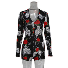 Sexy Women Bodysuit Long Sleeve Deep V Neck Bodycon Stretch Leotard Crop Tops Button Short Romper Pajamas Overalls for women