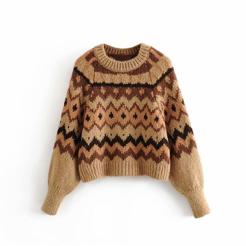 Women Casual O-neck Printed Sweater 2020 Winter Long Sleeve Fashion Pullover Tops Female Vintage Elegant Jumper Pull Femme Hiver