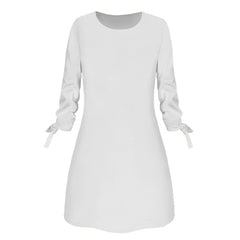 Women Fashion O-neck Solid Bow Elegant Straight Dress Spring Loose Mini Dresses 3/4 Sleeve Bow comfortable Plus Size