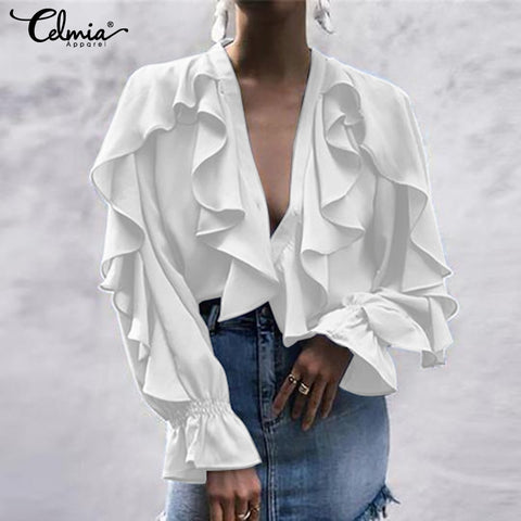 Lantern Sleeve Layered Shirts Women Asymmetrical Blouse 2019 ZANZEA Fashion Tops Female Casual Blusas Femininas Plus Size Shirts