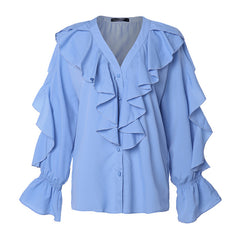 Plus Size Celmia Ruffled Blouse Women Summer Stylish Tops Sexy V neck Long Sleeve Shirt Female Casual Buttons Sweet Blusas S-5XL