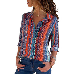 2019 New Fashion Print Women Blouses Long Sleeve Turn-down Collar Chiffon Blouse Shirt Casual Tops Plus Size Elegant Work Shirt