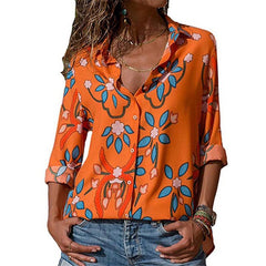 2019 New Fashion Print Women Blouses Long Sleeve Turn-down Collar Chiffon Blouse Shirt Casual Tops Plus Size Elegant Work Shirt
