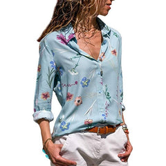 2019 New Fashion Print Women Blouses Long Sleeve Turn-down Collar Chiffon Blouse Shirt Casual Tops Plus Size Elegant Work Shirt