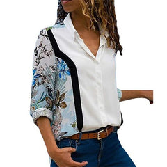 2019 New Fashion Print Women Blouses Long Sleeve Turn-down Collar Chiffon Blouse Shirt Casual Tops Plus Size Elegant Work Shirt