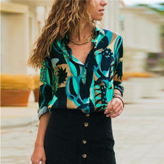 2019 New Fashion Print Women Blouses Long Sleeve Turn-down Collar Chiffon Blouse Shirt Casual Tops Plus Size Elegant Work Shirt