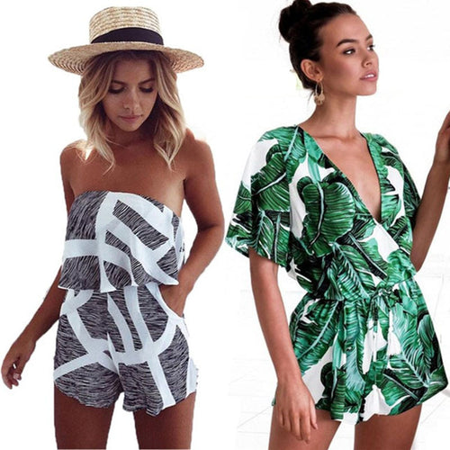 Wuhaobo Sexy Slash Neck Bohemian Playsuit Floral Printed Catsuit Off Shoulder Female Jumpsuit 2017 Summer Bodysuits For Women