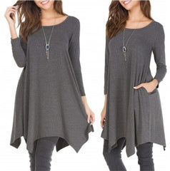 Autumn Winter Cotton Dress Women Long Sleeve Irregular Loose Dress Casual Black Dress Plus Size mini Dress Fashion Clothing 3XL