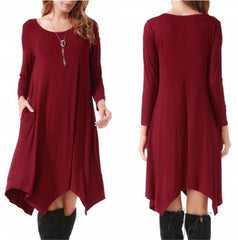 Autumn Winter Cotton Dress Women Long Sleeve Irregular Loose Dress Casual Black Dress Plus Size mini Dress Fashion Clothing 3XL